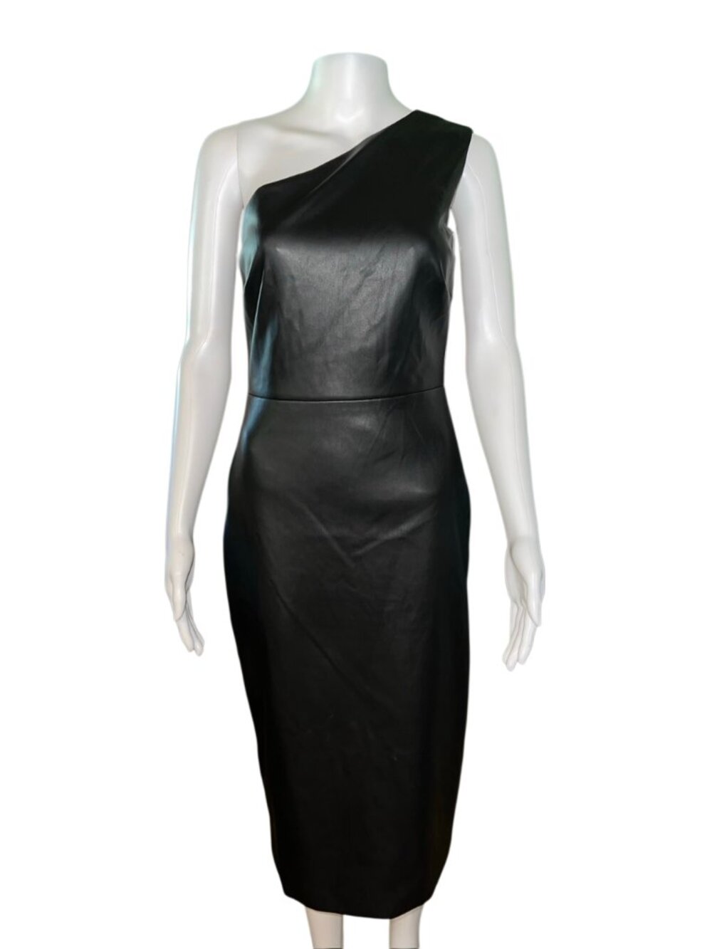 Bardot Black One-Shoulder Faux Leather Midi Dress